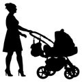 Silhouettes walkings mothers with baby strollers Royalty Free Stock Photo