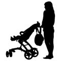 Silhouettes walkings mothers with baby strollers Royalty Free Stock Photo