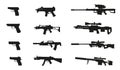 Silhouettes of weapons. A large set of modern and not only small arms in vector