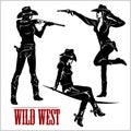 Silhouettes of Western Cowgirls. Vector Illustration