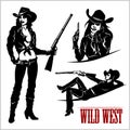 Silhouettes of Western Cowgirls. Vector Illustration Royalty Free Stock Photo