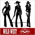 Silhouettes of Western Cowgirls. Vector Illustration