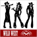 Silhouettes of Western Cowgirls. Vector Illustration Royalty Free Stock Photo