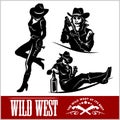 Silhouettes of Western Cowgirls. Vector Illustration Royalty Free Stock Photo