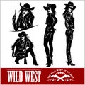 Silhouettes of Western Cowgirls. Vector Illustration Royalty Free Stock Photo