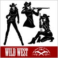 Silhouettes of Western Cowgirls. Vector Illustration Royalty Free Stock Photo