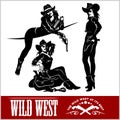 Silhouettes of Western Cowgirls. Vector Illustration Royalty Free Stock Photo