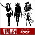 Silhouettes of Western Cowgirls. Vector Illustration