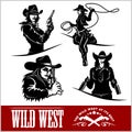 Silhouettes of Western Cowgirls. Vector Illustration