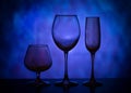 Silhouettes of wine glasses. Beautiful glass goblets