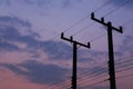 Silhouettes of wires and electric post