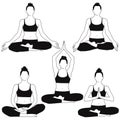 Silhouettes of woman sitting in meditation yoga pose. Royalty Free Stock Photo