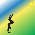 Silhouettes of woman doing yoga exercises. Icons of flexible girl stretching and relaxing her body in different yoga poses. Colorf