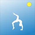 Silhouettes of woman doing yoga exercises. Icons of flexible girl stretching and relaxing her body in different yoga poses. Colorf