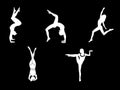 Silhouettes of woman doing yoga exercises. Icons of flexible girl stretching and relaxing her body in different yoga poses. Color
