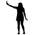 Silhouettes woman taking selfie with smartphone on white background