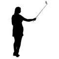 Silhouettes woman taking selfie with smartphone on white background Royalty Free Stock Photo