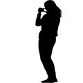 Silhouettes woman taking selfie with smartphone on white background Royalty Free Stock Photo
