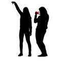 Silhouettes woman taking selfie with smartphone on white background Royalty Free Stock Photo