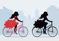 Silhouettes of women on the bike Royalty Free Stock Photo