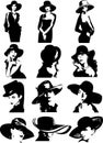 Silhouettes of women in hats Royalty Free Stock Photo