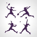 Silhouettes of women professional badminton players. Vector set Royalty Free Stock Photo