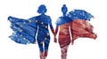 Silhouettes of women symbolizing unity with EU and red blue flag colors, concept europ day, banner