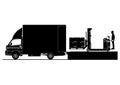 Silhouettes of worker loading small truck. Royalty Free Stock Photo