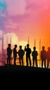 silhouettes of workers on the construction site. illustration for cover site or book, ai generative