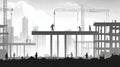 Silhouettes of workers on the construction site. Vector illustration Royalty Free Stock Photo