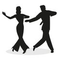 Silhouettes of young couple dressed in retro clothes, dancing tap, swing or Broadway style, isolated on white background Royalty Free Stock Photo