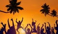 Silhouettes of Young People Partying on a Beach Royalty Free Stock Photo