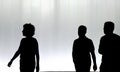 Silhouettes of young peoplewalking in the night Royalty Free Stock Photo