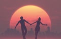 Silhouettes of young romantic couple Royalty Free Stock Photo