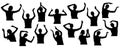 Silhouettes of young woman applauding, waving hands, set, close-up. Vector illustration