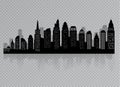 The silhouette of city with black color on white background in a flat style. Modern urban landscape. Royalty Free Stock Photo