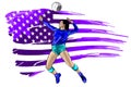 Silhoutee of a female volleyball player returning a ball with a dig. vector