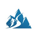 silhoutte of ice mountain and skiing person for ski logo vector design