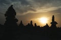 Silhoutte of Rock formation made by man and sunset in Punta gallinas, Colombia Royalty Free Stock Photo