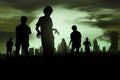 Silhoutte of zombies walking