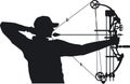 Silhuete of hunter aiming with compound bow Royalty Free Stock Photo