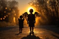 silhuette Angel child with his shadow as an angel. ai generative Royalty Free Stock Photo