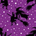 Silhuette of witches, vector seamless pattern