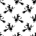 Silhuette of witches, vector seamless pattern