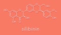 Silibinin silybin milk thistle molecule. Major constituent of silymarin, has liver protecting properties. Skeletal formula.