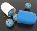 Mesoporous nanoparticles loading nanomedicine inside of drug capsule 3d rendering