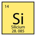 Silicium chemical symbol. Periodic table element. Isolated icon. Yellow background. Vector illustration. Stock image.