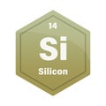 Silicon chemical element tile. Atomic number 14. Si chemical sign. Olive green Vector hexagon. Royalty Free Stock Photo