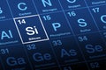 Silicon on periodic table of the elements, with element symbol Si