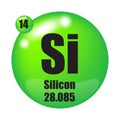 Silicon element. Symbol Si. Atomic number 14. Atomic mass 28.085. Green circle. Royalty Free Stock Photo